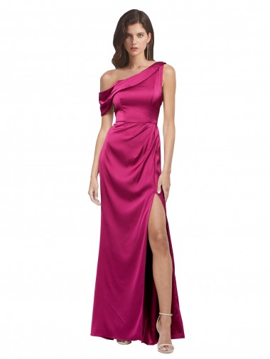 Purchase Off the Shoulder Short Sleeves Stretch Satin Prom Dress with Side Slit UK