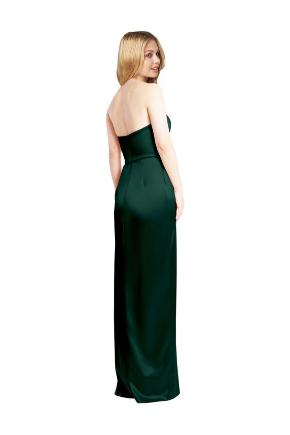 Purchase Scooped Strapless Neckline Stretech Satin Prom Dress with Side Slit UK