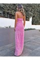 Purchase Halter Sleeveless Long Floor Length Velvet Sequin Prom Dress with Slit UK