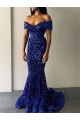 Purchase Mermaid Off the Shoulder Sleeveless Long Sweep Train Velvet Sequin Prom Dress UK