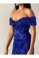 Purchase Mermaid Off the Shoulder Sleeveless Long Sweep Train Velvet Sequin Prom Dress UK