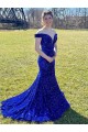 Purchase Off the Shoulder Sleeveless Long Sweep Train Velvet Sequin Prom Dress UK