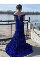 Purchase Off the Shoulder Sleeveless Long Sweep Train Velvet Sequin Prom Dress UK