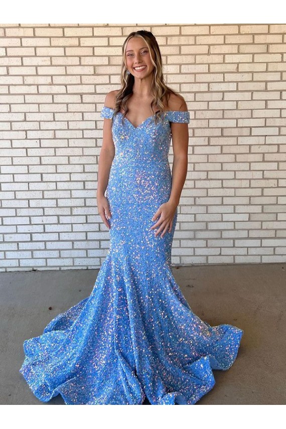 Purchase Mermaid Off the Shoulder Sleeveless Long Floor Length Velvet Sequin Prom Dress UK