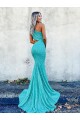 Purchase Mermaid One Shoulder Sleeveless Long Sweep Train Velvet Sequin Prom Dress UK