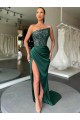 Purchase Strapless Sleeveless Long Sweep Train Velvet Sequin Prom Dress with High Side Slit UK