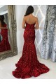 Purchase Sweetheart Sleeveless Long Court Train Velvet Sequin Prom Dress UK