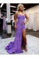 Purchase A-Line Sweetheart Sleeveless Long Velvet Sequin Prom Dress with Slit UK