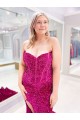 Purchase Long Sweetheart Sleeveless Sweep Train Velvet Sequin Prom Dress with Slit UK