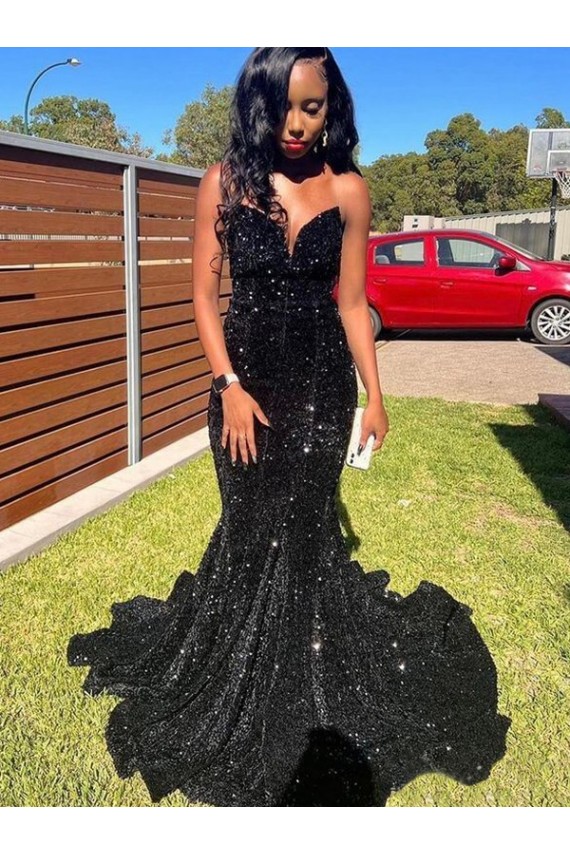 Purchase Mermaid Sweetheart Sleeveless Long Floor Length Velvet Sequin Prom Dress UK
