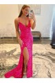 Purchase Velvet Sequin Long V-Neck Sleeveless Sweep Train Prom Dress with Slit UK