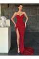 Purchase V-Neck Sleeveless Long Sweep Train Velvet Sequin Prom Dress with High Side Slit UK