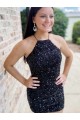 Purchase Halter Sleeveless Short Velvet Sequin Prom Dress UK