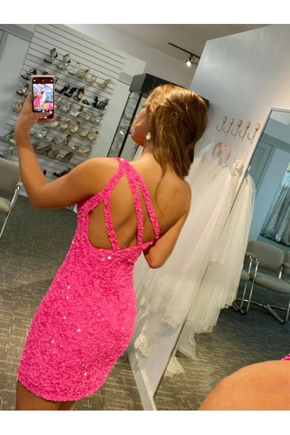 Purchase Short One Shoulder Sleeveless Velvet Sequin Prom Dress UK
