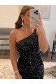 Purchase One Shoulder Sleeveless Short Velvet Sequin Prom Dress UK