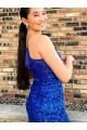 Purchase One Shoulder Sleeveless Short Velvet Sequin Royal Blue Prom Dress UK