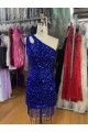 Purchase One Shoulder Keyhole Sleeveless Short Velvet Sequin Prom Dress UK