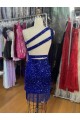 Purchase One Shoulder Keyhole Sleeveless Short Velvet Sequin Prom Dress UK