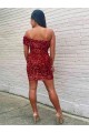 Purchase Short One Shoulder Sleeveless Velvet Sequin Cocktail Prom Dress UK