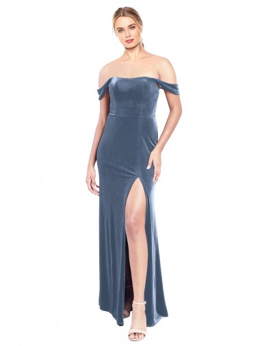 Purchase Draped Sleeves Wide Scoop Neck Off the Shoulder Velvet Prom Dress UK