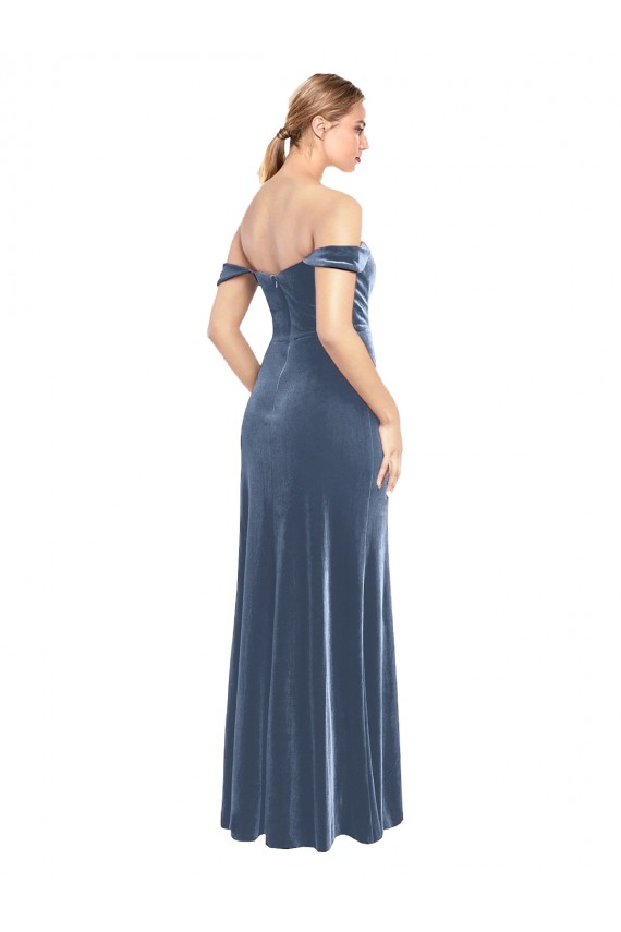 Purchase Draped Sleeves Wide Scoop Neck Off the Shoulder Velvet Prom Dress UK