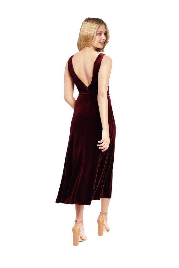 Purchase Daring Plunging V-Neckline Short Midi Length Velvet Cocktail Prom Dress / Homecoming Dress UK