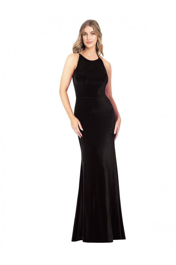 Purchase Vintage Velvet High Neck Prom Dress with Strappy Back UK
