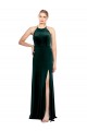 Purchase Long Jewel Neck Full Length Velvet Prom Dress with Side Slit UK
