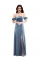 Purchase Ruffle Sleeve Off the Shoulder Velvet Maxi Prom Dress UK