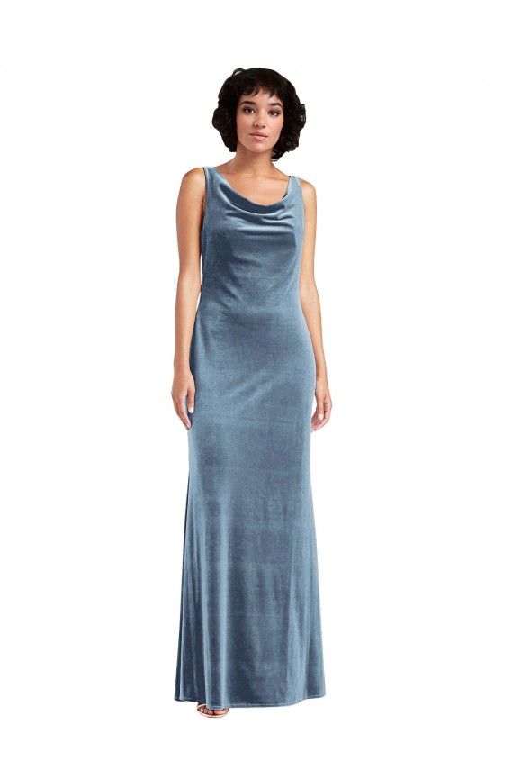 Purchase Floor Length Cowl Neck Long Stretch Velvet Maxi Prom Dress UK