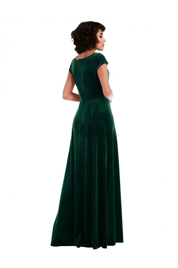 Purchase Cowl Neck Cap Sleeve Velvet Maxi Prom Dress with Pockets UK