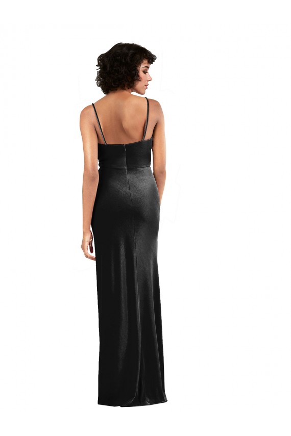 Purchase Modern Floor-Length Velvet Prom Dress with Cowl Neck and Spaghetti Straps UK