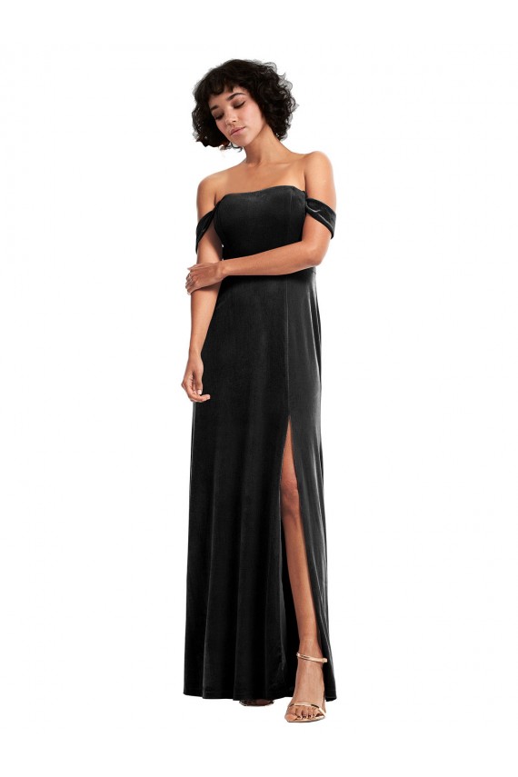 Purchase Off the Shoulder Drapped Sleeves Stretch Velvet Prom Dress UK