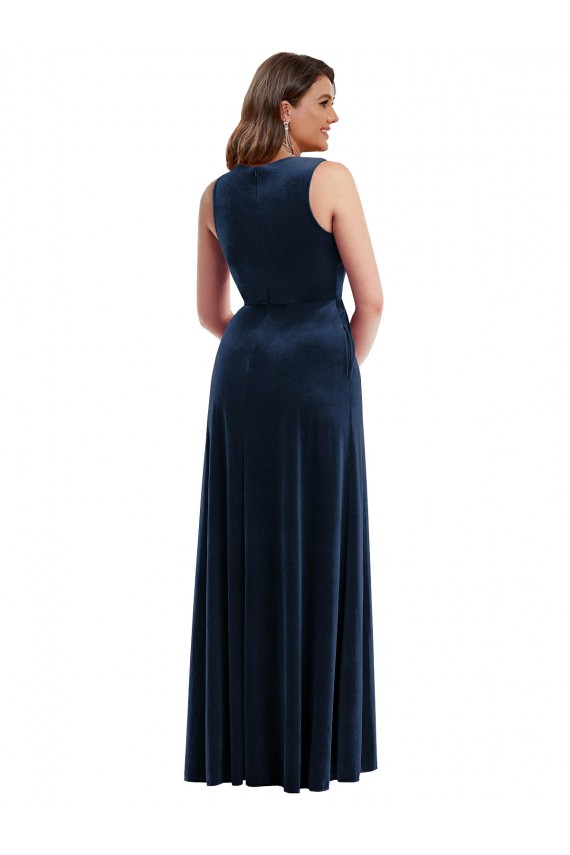 Purchase Deep V-Neck Sleeveless Velvet Maxi Prom Dress with Pockets UK