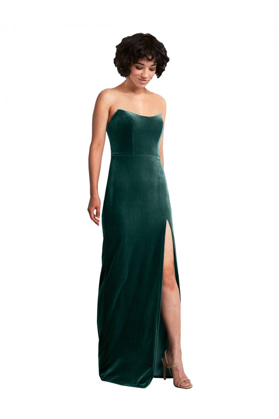 Purchase Scooped Strapless Long Velvet Prom Dress with Daring Side Slit UK